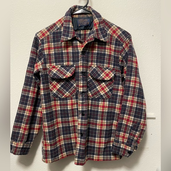 Pendleton Wool Button Up Long Sleeve Plaid Check Shirt Medium Blue Red - Picture 1 of 16